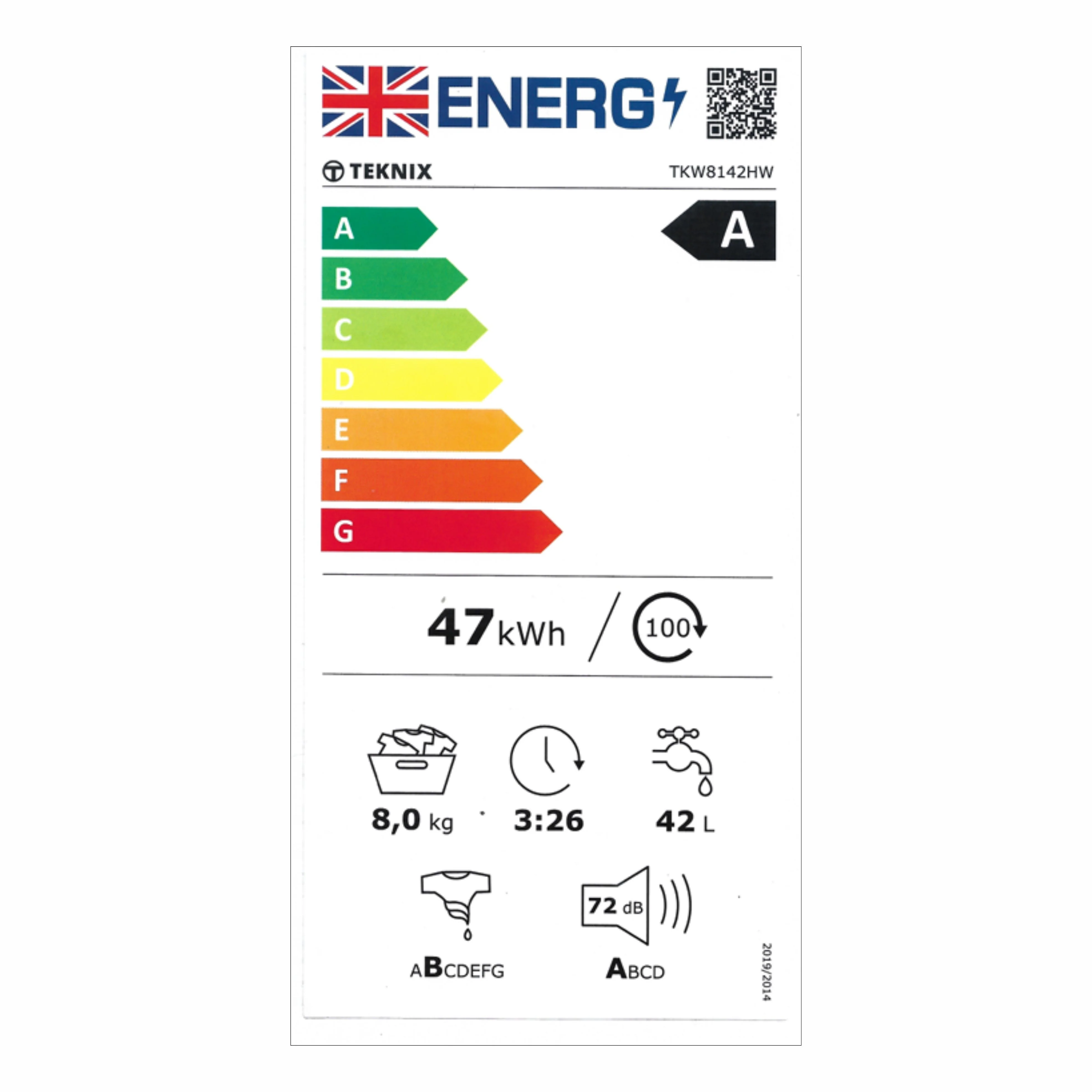 Teknix TKW8142HW - White Freestanding 8KG Washing Machine - 1400 RPM - A energy - Image 14