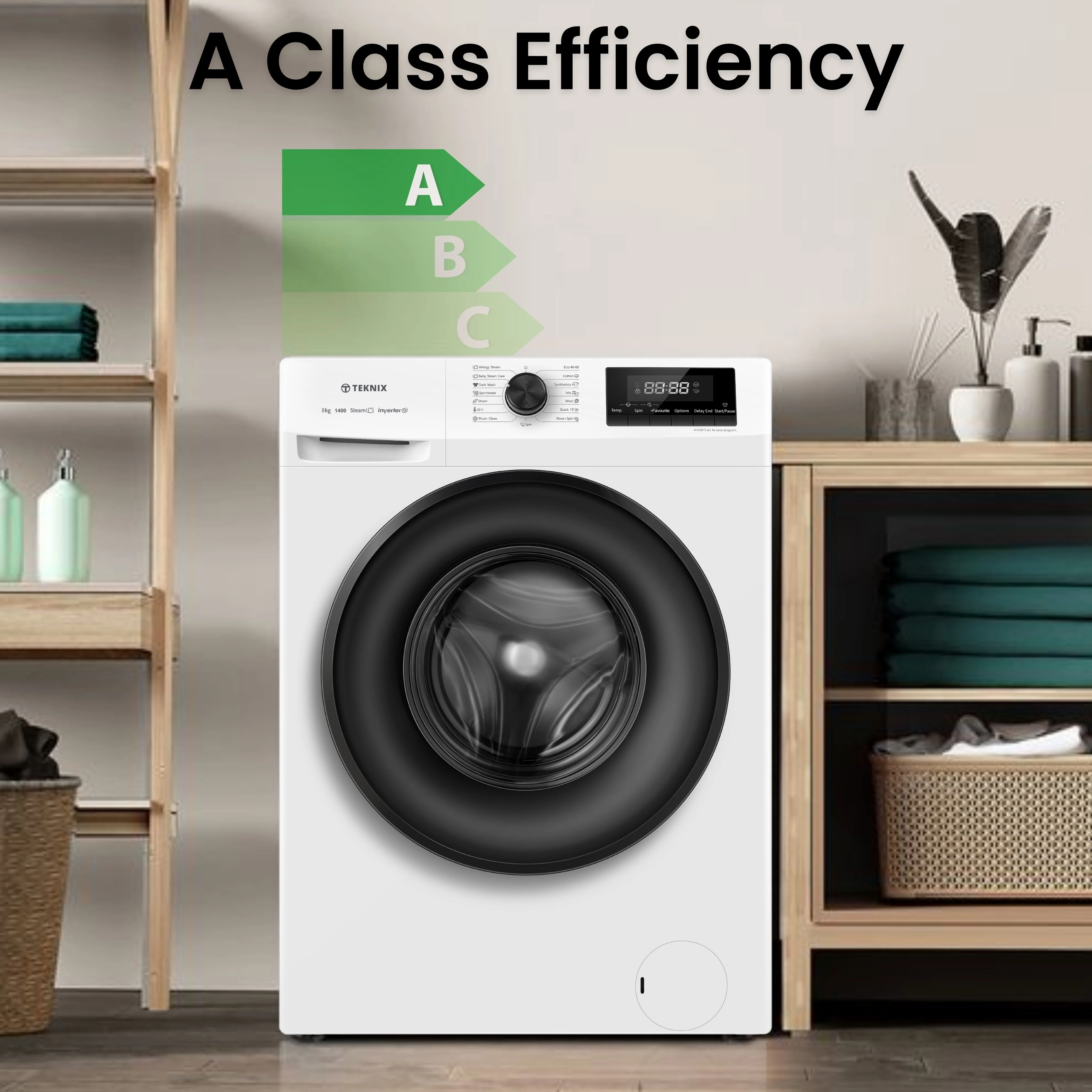 Teknix TKW8142HW - White Freestanding 8KG Washing Machine - 1400 RPM - A energy - Image 6
