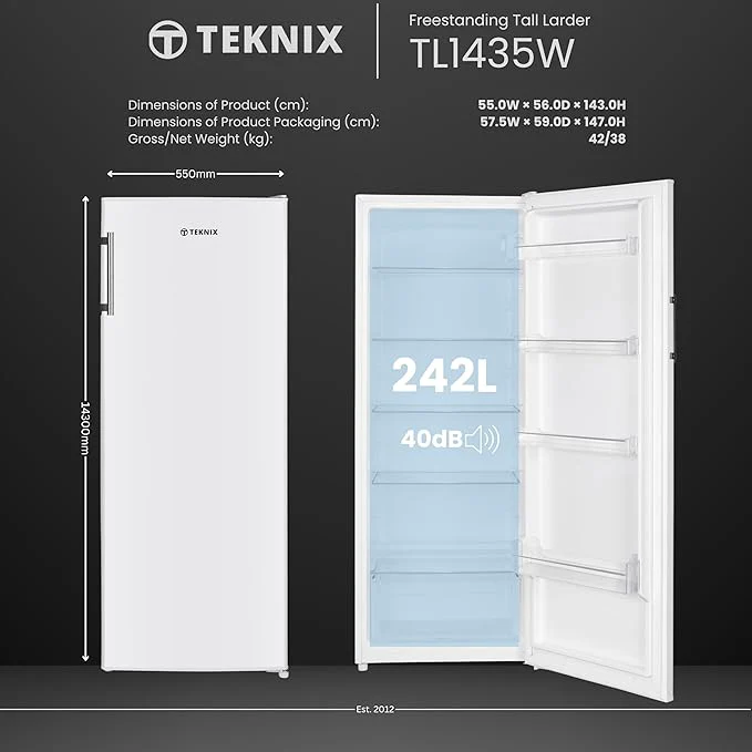 Teknix TL1435W - White Larder Fridge - F energy - Image 4