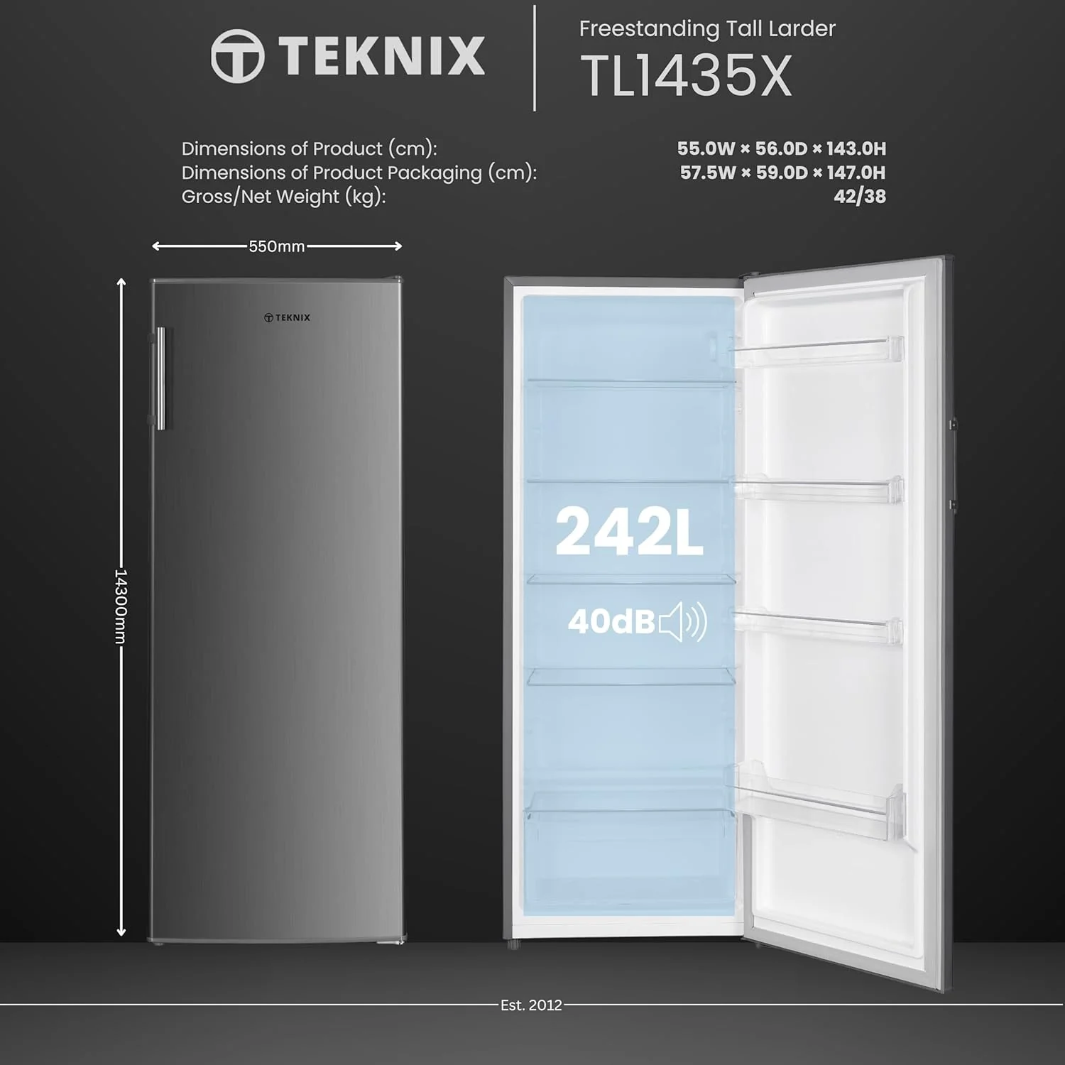 Teknix TL1435X - Inox Finish - 242L Freestanding Larder Fridge - F energy - Image 5