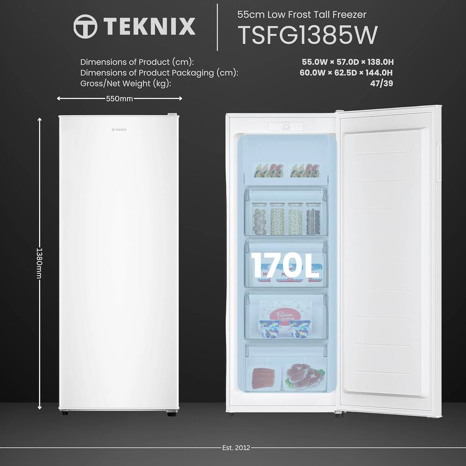 Teknix TSFG1385W - White 161L Freezer - Garage Safe - Smart Frost - E Rated - Image 3