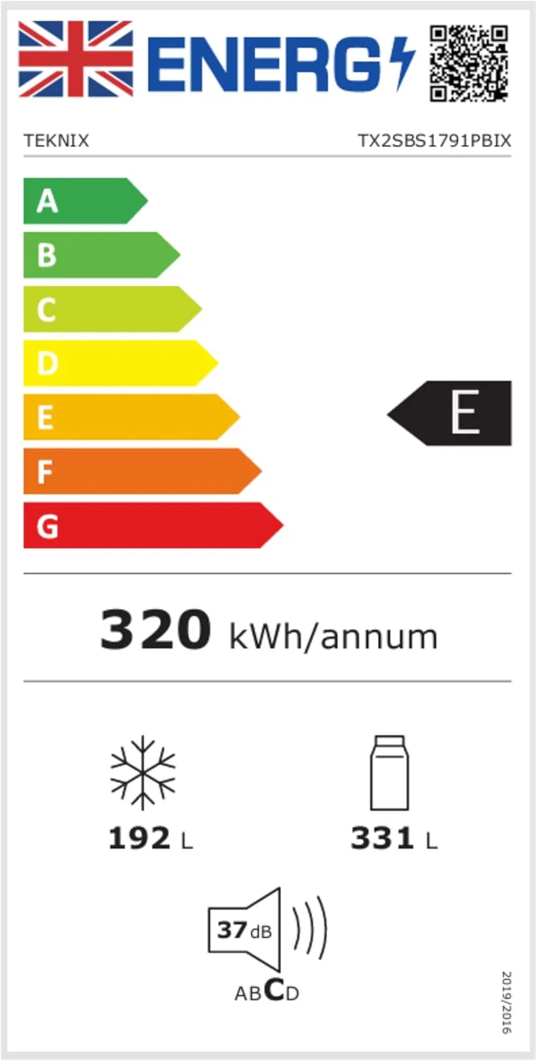 Teknix TX2SBS1791PBIX - Stainless Steel American Fridge Freezer - 523L - E Energy Rating - Image 12