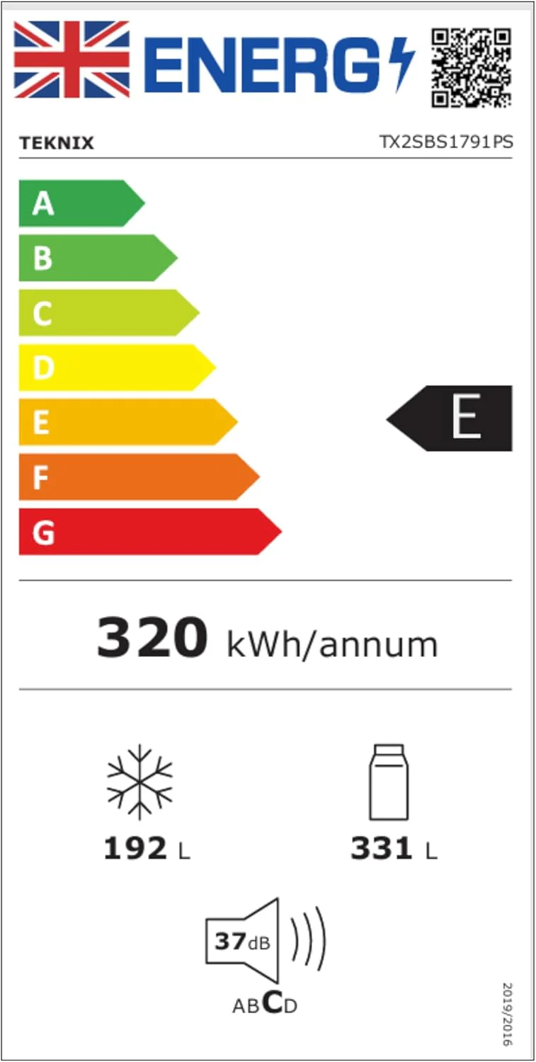 Teknix TX2SBS1791PS - Silver American Fridge Freezer - 530L - Side-by-Side - Frost Free - E Energy - Image 10