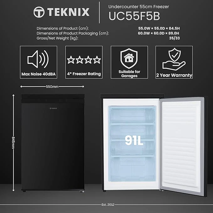 Teknix UC55F5B - Black Freezer - Under Counter Freezer - Garage Safe - E energy - Image 6
