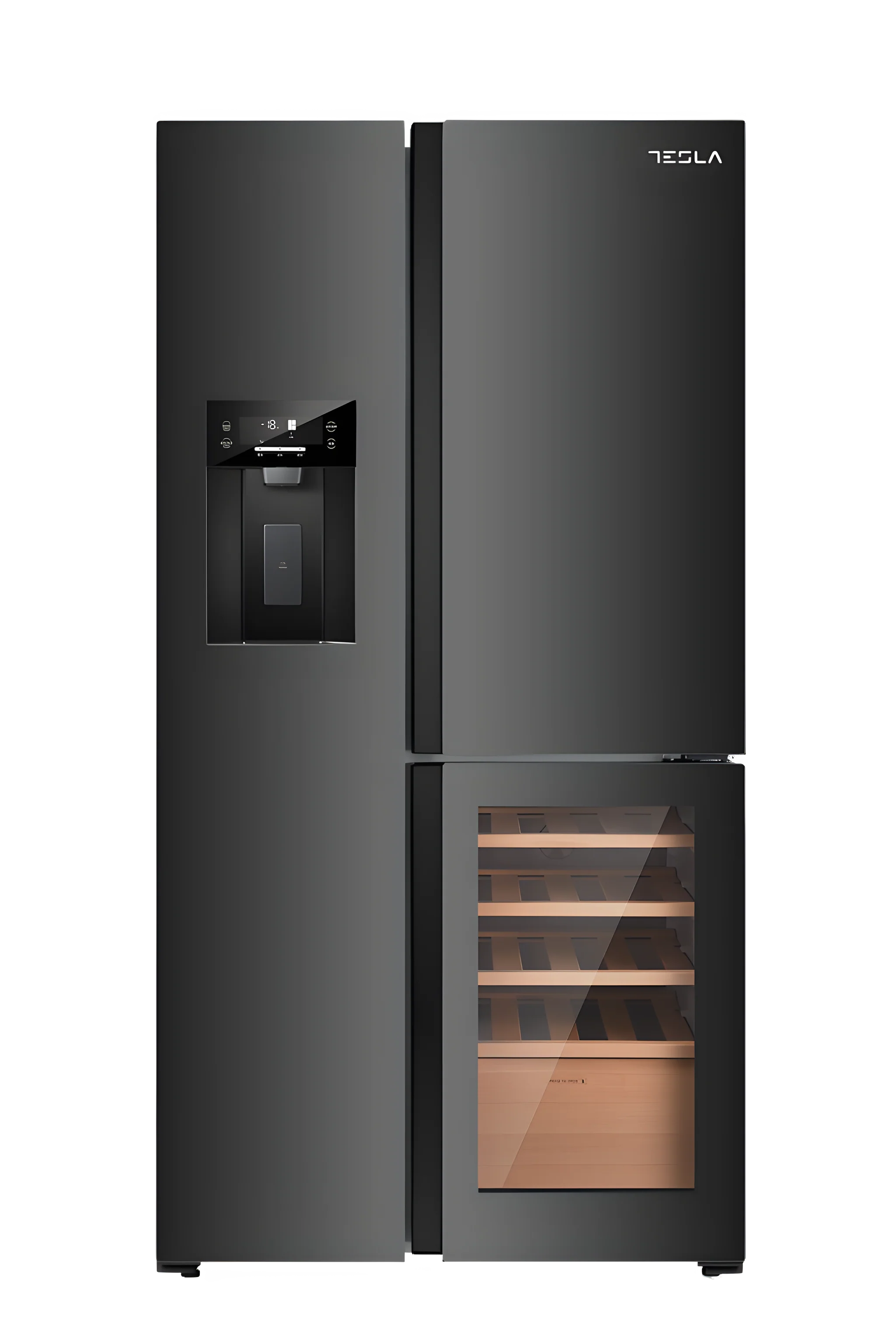 Tesla T530TDBG - Black American Fridge Freezer - 529L - E Energy Rating