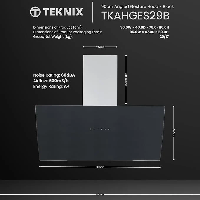 Teknix TKAHGES29B - Black Angled Gesture Hood - 90cm - A Energy - Image 3