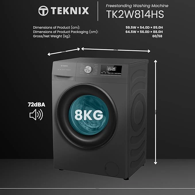 Teknix TK2W814HS - Titanium 8KG Washing Machine - 1400 RPM - A energy - Image 4