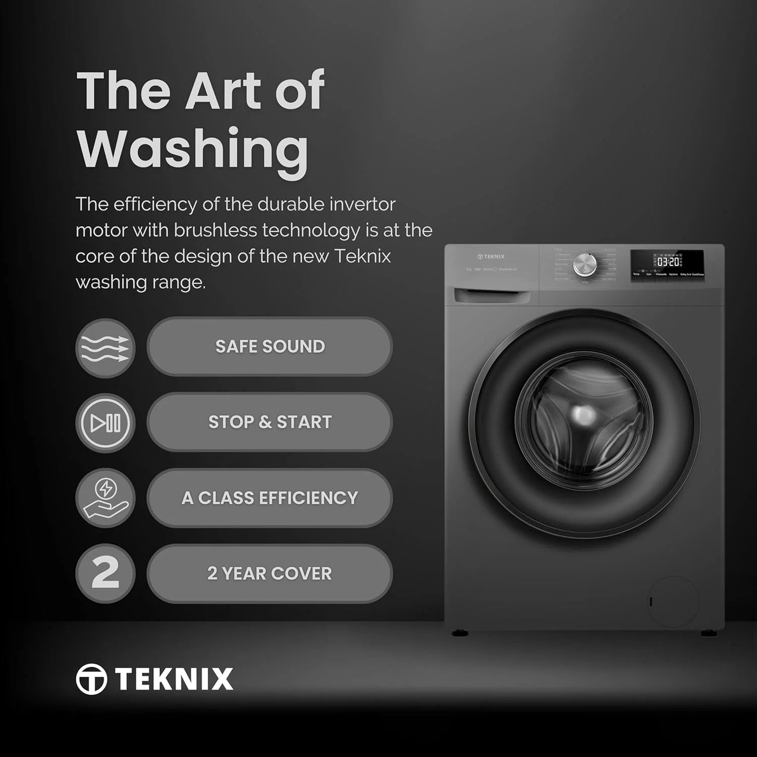 Teknix TK2W814HS - Titanium 8KG Washing Machine - 1400 RPM - A energy - Image 6