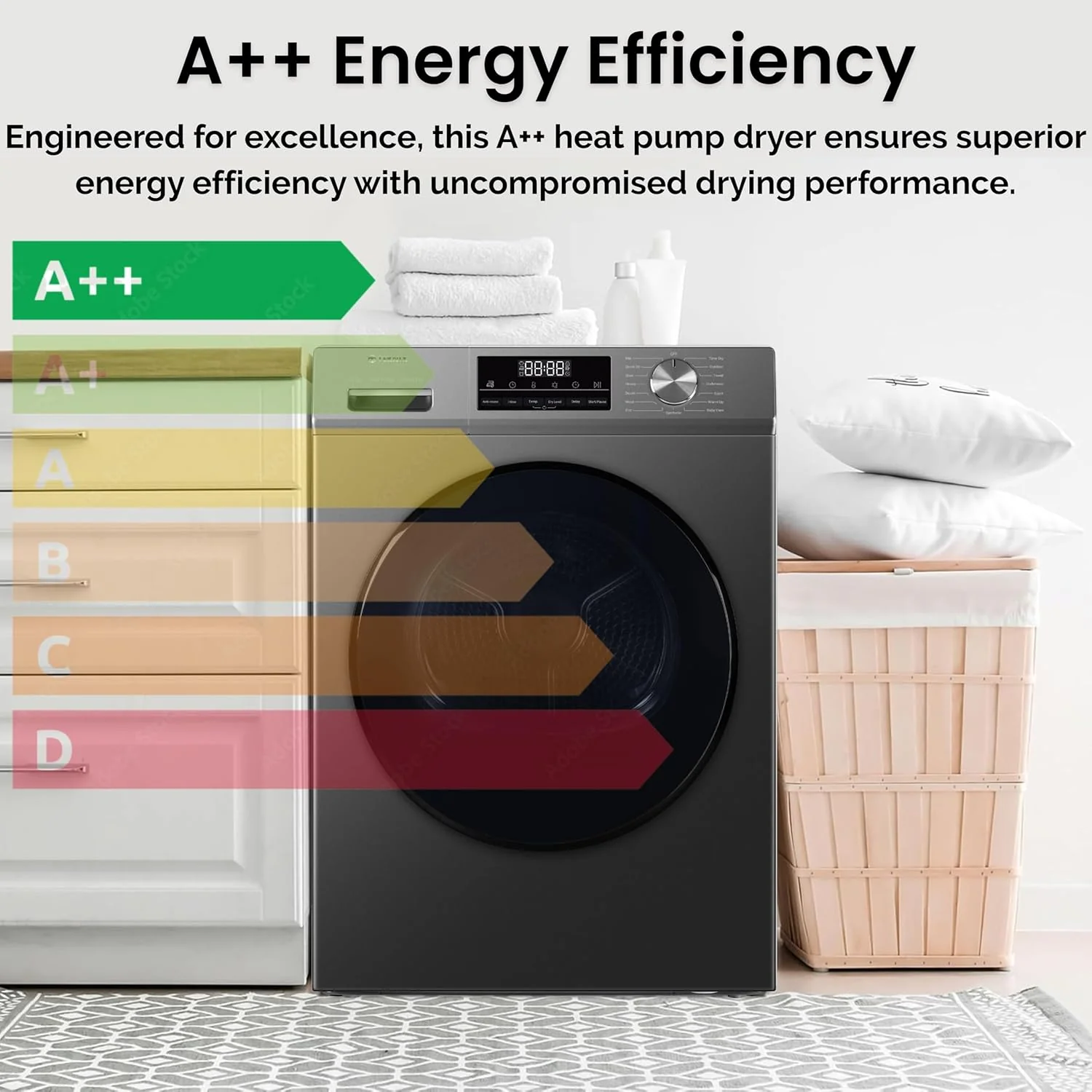 Teknix TK3HP10XS - Silver 10KG Heat Pump Tumble Dryer - E Energy Rating - Image 6