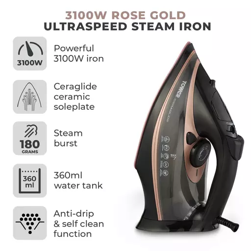Tower T22013 - Blush Pink/Purple CeraGlide Iron - 3100W - Image 2