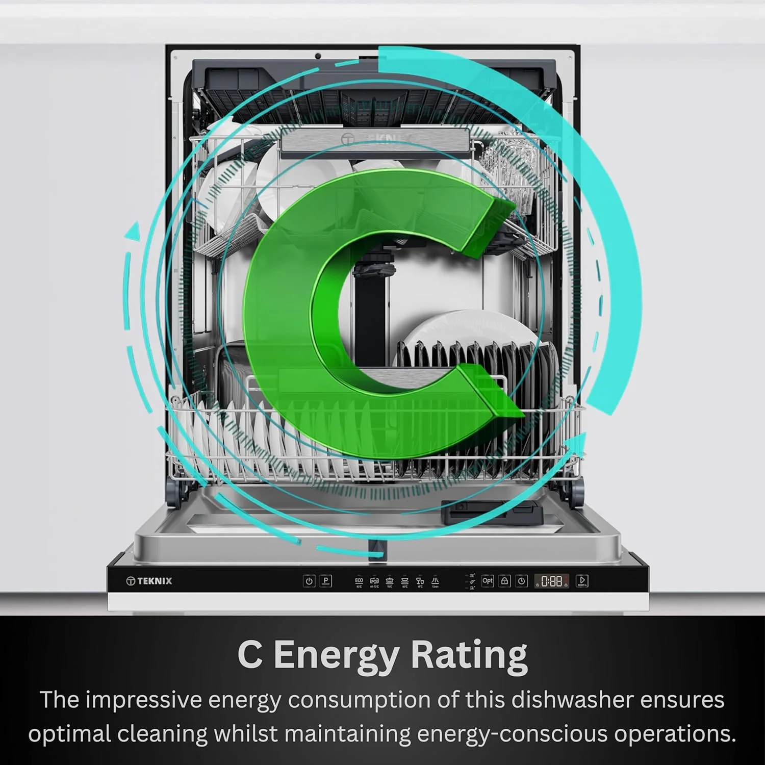 Teknix TX3BD608 - Black Full Size Dishwasher - 15 Place Settings - C Energy Rating - Image 8