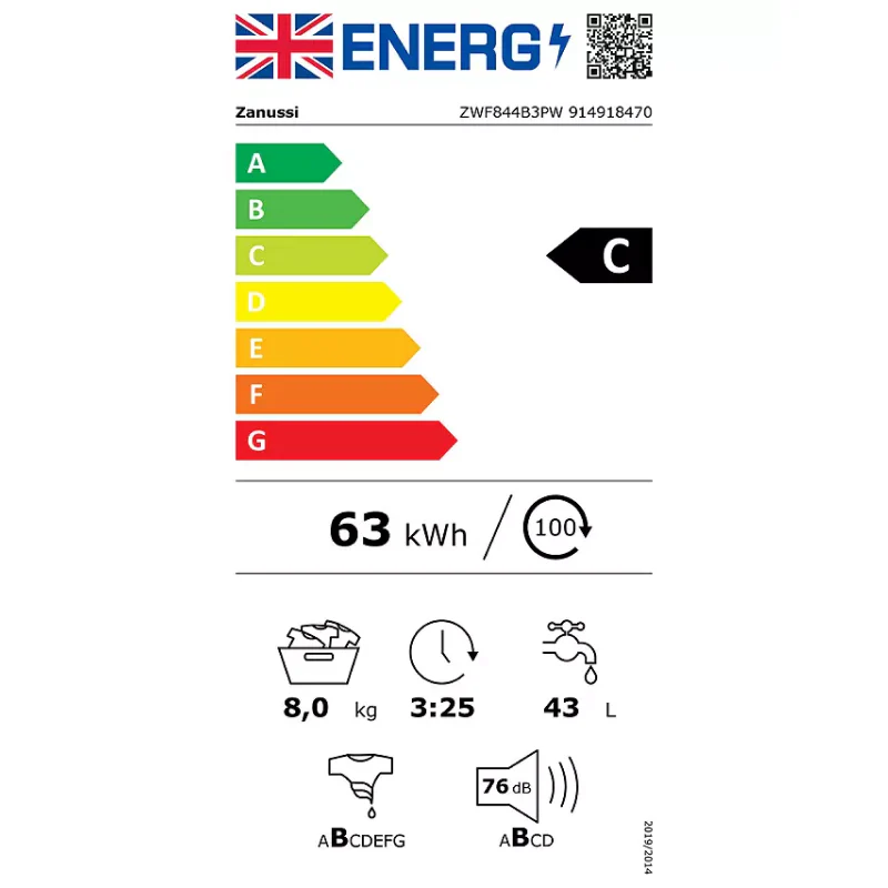 Zanussi ZWF844B3PW - White Freestanding 8KG Washing Machine - 1400 RPM - C energy - Image 4